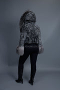Women's Crop Persian Lamb Cleopatra Bomber With Hood [Grey]