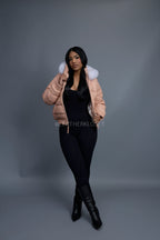 Women's Leather Snorkel Bomber Jacket [Baby Pink]
