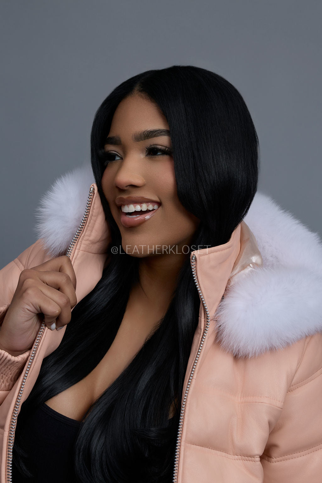 Women's Leather Snorkel Bomber Jacket [Baby Pink] – LeatherKloset