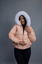 Women's Leather Snorkel Bomber Jacket [Baby Pink]