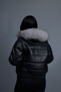 Women's Leather Snorkel Bomber Jacket [Black/Silver Fox]