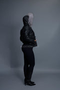 Women's Leather Snorkel Bomber Jacket [Black/Silver Fox]