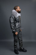 Men's Space Grey Jacket With Leather Stack Pants