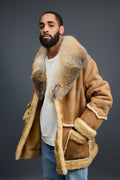 Men's Marlboro Shearling With Oversized Fox Collar [Tan]