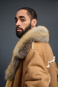 Men's Marlboro Shearling With Oversized Fox Collar [Tan]