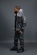 Men's Space Grey Jacket With Leather Stack Pants