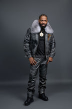 Men's Space Grey Jacket With Leather Stack Pants