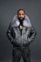 Men's Space Grey Jacket With Leather Stack Pants