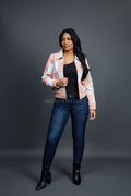 Women's Checkmate Leather Bomber Jacket [Baby Pink/White]