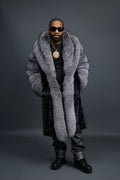 Men's Frank Mink Trench With Fox Collar [Black/Silver]