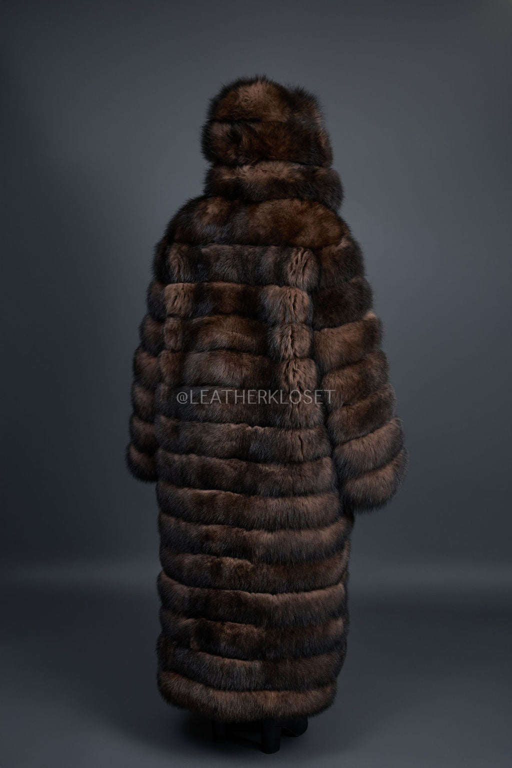 Women's Rania Long Length Fox Fur Trench Coat With Hood [Brown]