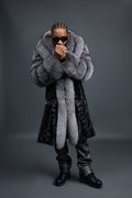 Men's Frank Mink Trench With Fox Collar [Black/Silver]