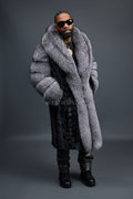 Men's Frank Mink Trench With Fox Collar [Black/Silver]