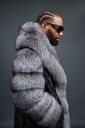 Men's Frank Mink Trench With Fox Collar [Black/Silver]