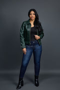 Women's Checkmate Leather Bomber Jacket [Forest Green]