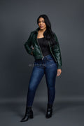 Women's Checkmate Leather Bomber Jacket [Forest Green]