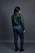 Women's Checkmate Leather Bomber Jacket [Forest Green]