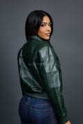 Women's Checkmate Leather Bomber Jacket [Forest Green]