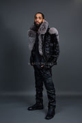 Men's Mink Biker Jacket [Black/Silver]