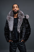 Men's Mink Biker Jacket [Black/Silver]