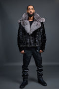 Men's Mink Biker Jacket [Black/Silver]