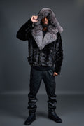 Men's Mink Biker Jacket [Black/Silver]