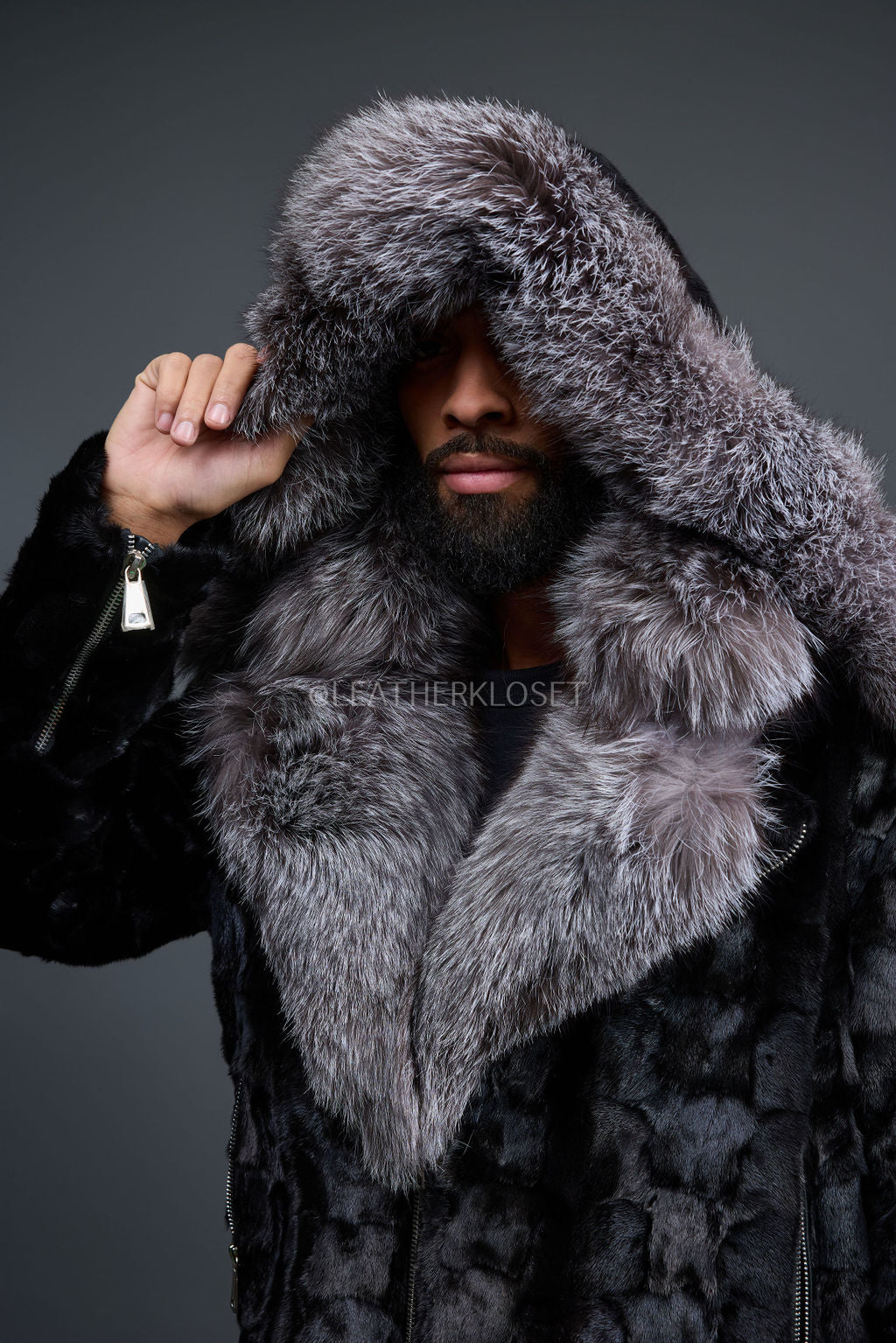 Men's Mink Biker Jacket [Black/Silver]
