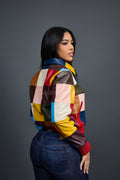 Women's Patchwork Leather Bomber Jacket [Multi]