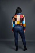 Women's Patchwork Leather Bomber Jacket [Multi]