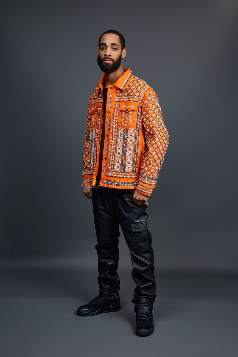 Men's Hand-Made Denim Jacket [Orange]