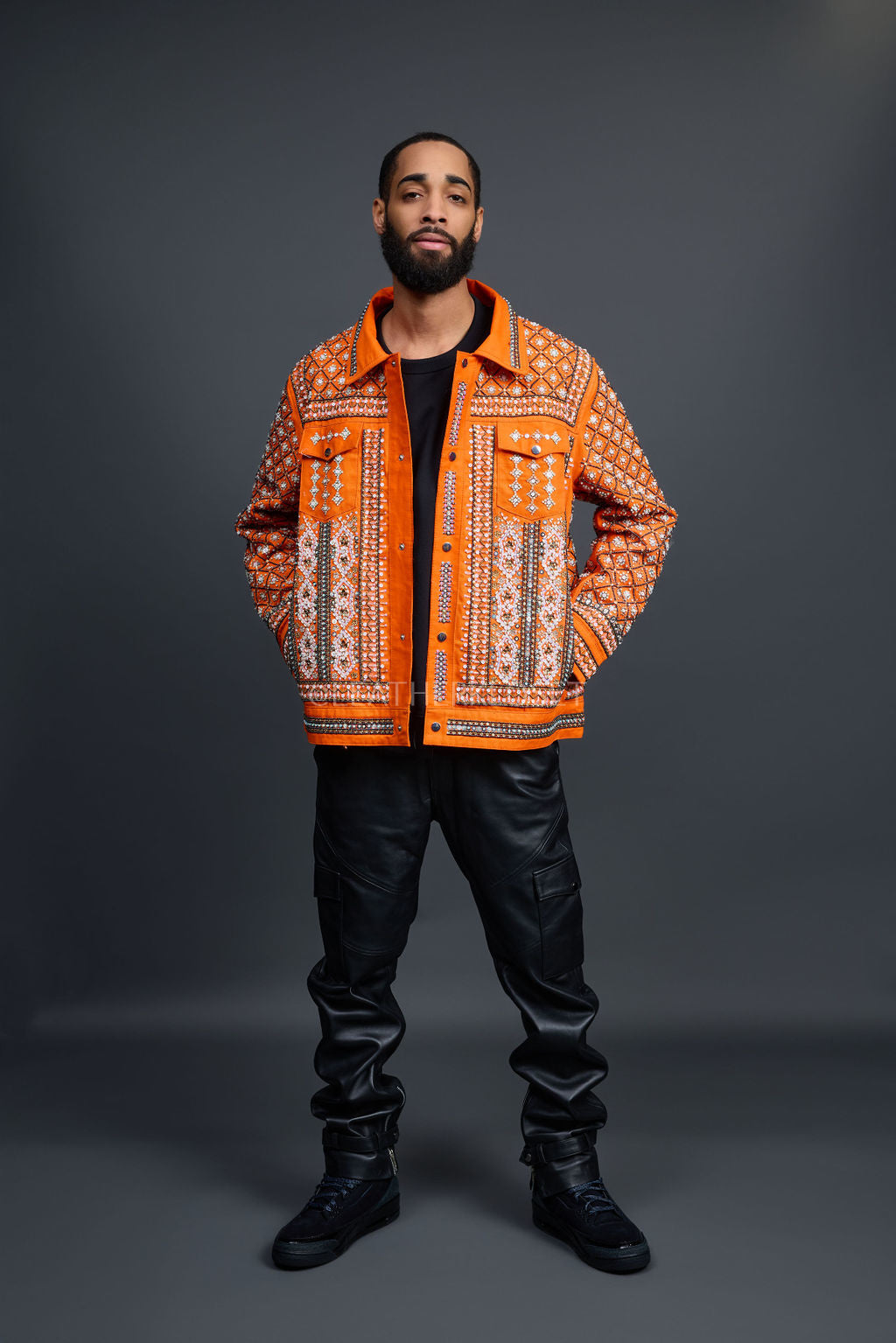 Men's Hand-Made Denim Jacket [Orange]