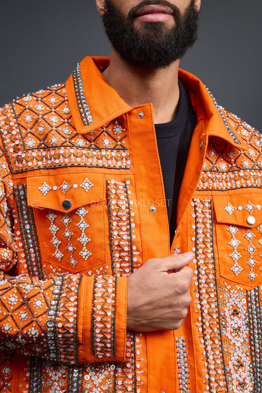 Men's Hand-Made Denim Jacket [Orange]