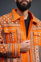 Men's Hand-Made Denim Jacket [Orange]