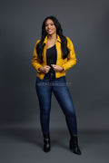 Women's Checkmate Leather Bomber Jacket [Yellow]