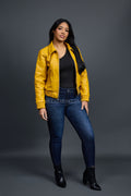 Women's Checkmate Leather Bomber Jacket [Yellow]