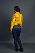 Women's Checkmate Leather Bomber Jacket [Yellow]