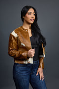 Women's Pony And Leather Biker Jacket [Natural]