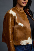 Women's Pony And Leather Biker Jacket [Natural]