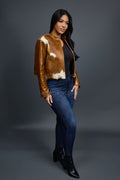 Women's Pony And Leather Biker Jacket [Natural]