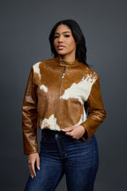Women's Pony And Leather Biker Jacket [Natural]