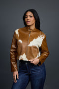 Women's Pony And Leather Biker Jacket [Natural]