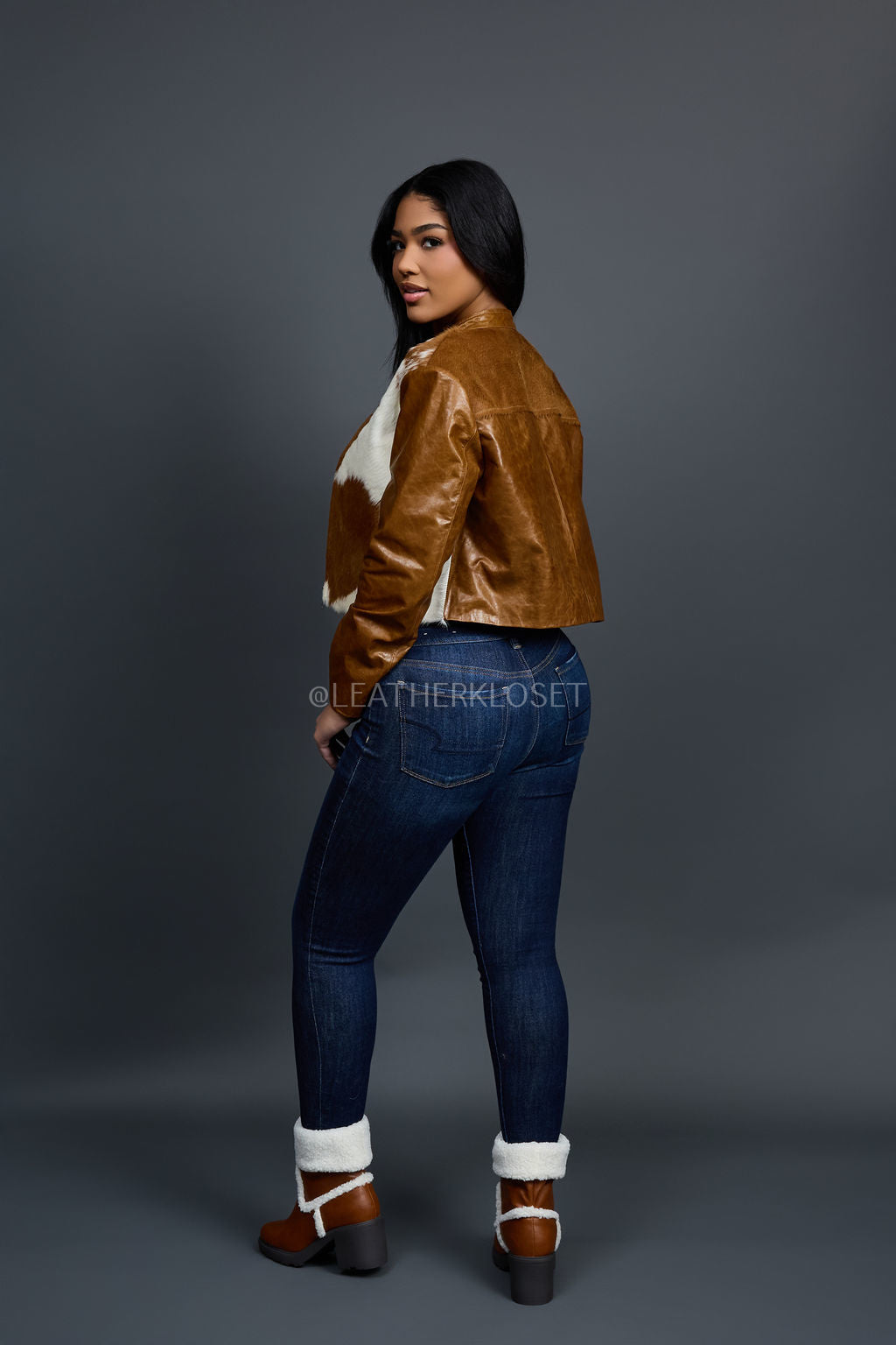 Women's Pony And Leather Biker Jacket [Natural]