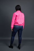 Women's Checkmate Leather Bomber Jacket [Hot Pink]