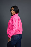 Women's Checkmate Leather Bomber Jacket [Hot Pink]