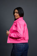 Women's Checkmate Leather Bomber Jacket [Hot Pink]