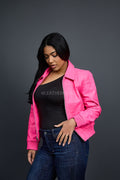 Women's Checkmate Leather Bomber Jacket [Hot Pink]