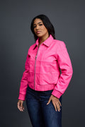 Women's Checkmate Leather Bomber Jacket [Hot Pink]