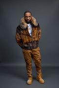 Men's Mink Bomber Jacket With Fox Collar [Whiskey/Brown]