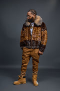 Men's Mink Bomber Jacket With Fox Collar [Whiskey/Brown]