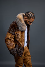 Men's Mink Bomber Jacket With Fox Collar [Whiskey/Brown]